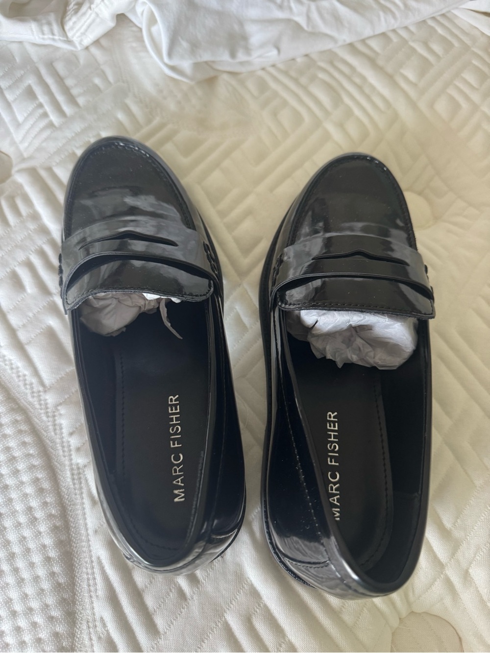 Marc Fisher Black Gloss Patent Penny Loafers